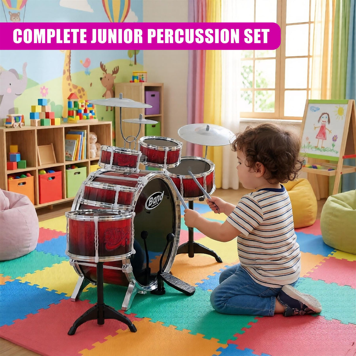 Kids 10 Piece Drum Kit With Stool