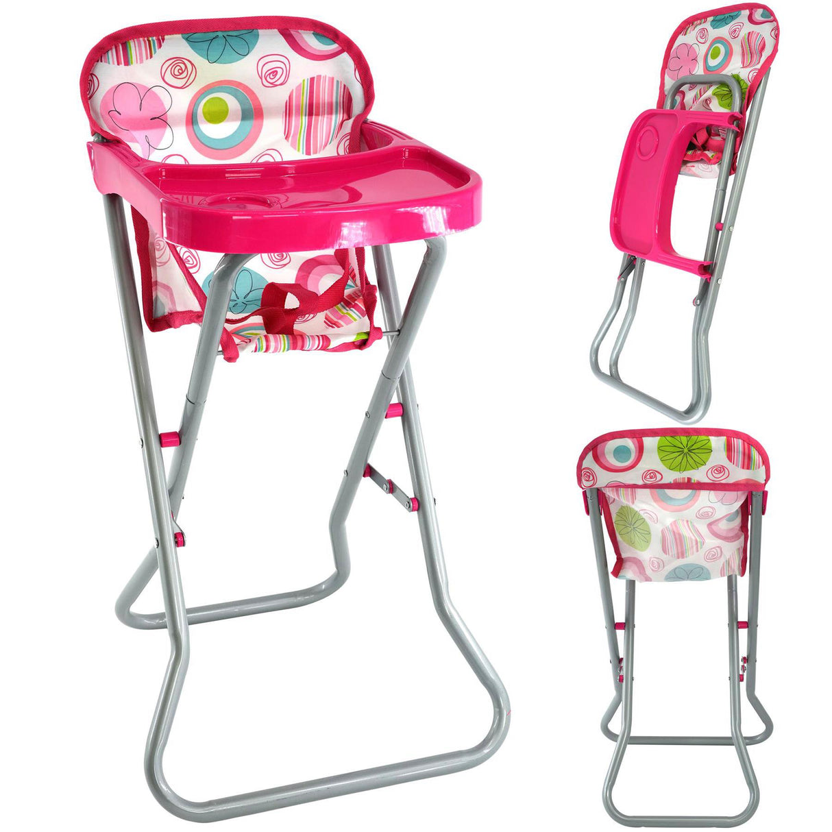 Small pink travel high chair with carry bag, foldable design, sturdy metal frame. - UKBuyZone