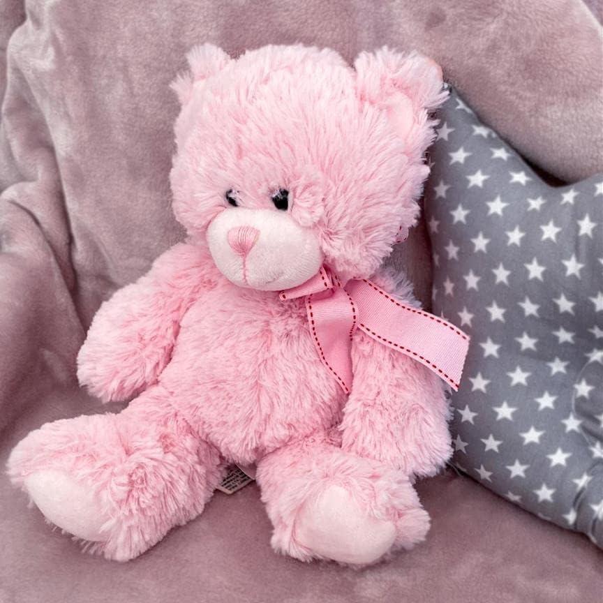 Plush Teddy Bear Pink Soft Toy with Ribbon by The Magic Toy Shop - UKBuyZone