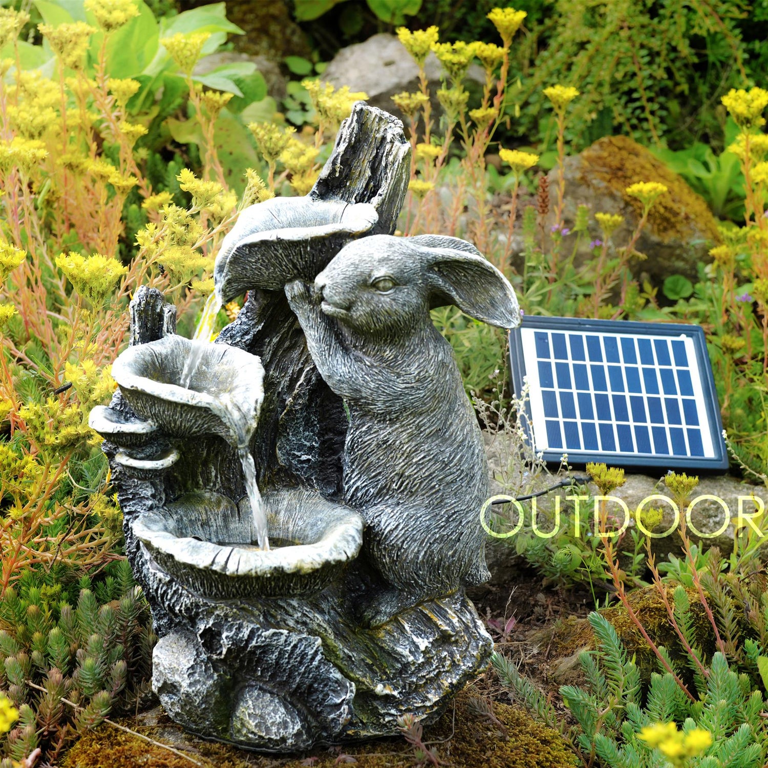 Rabbit Solar Water Feature Outdoor With LED by GEEZY - UKBuyZone