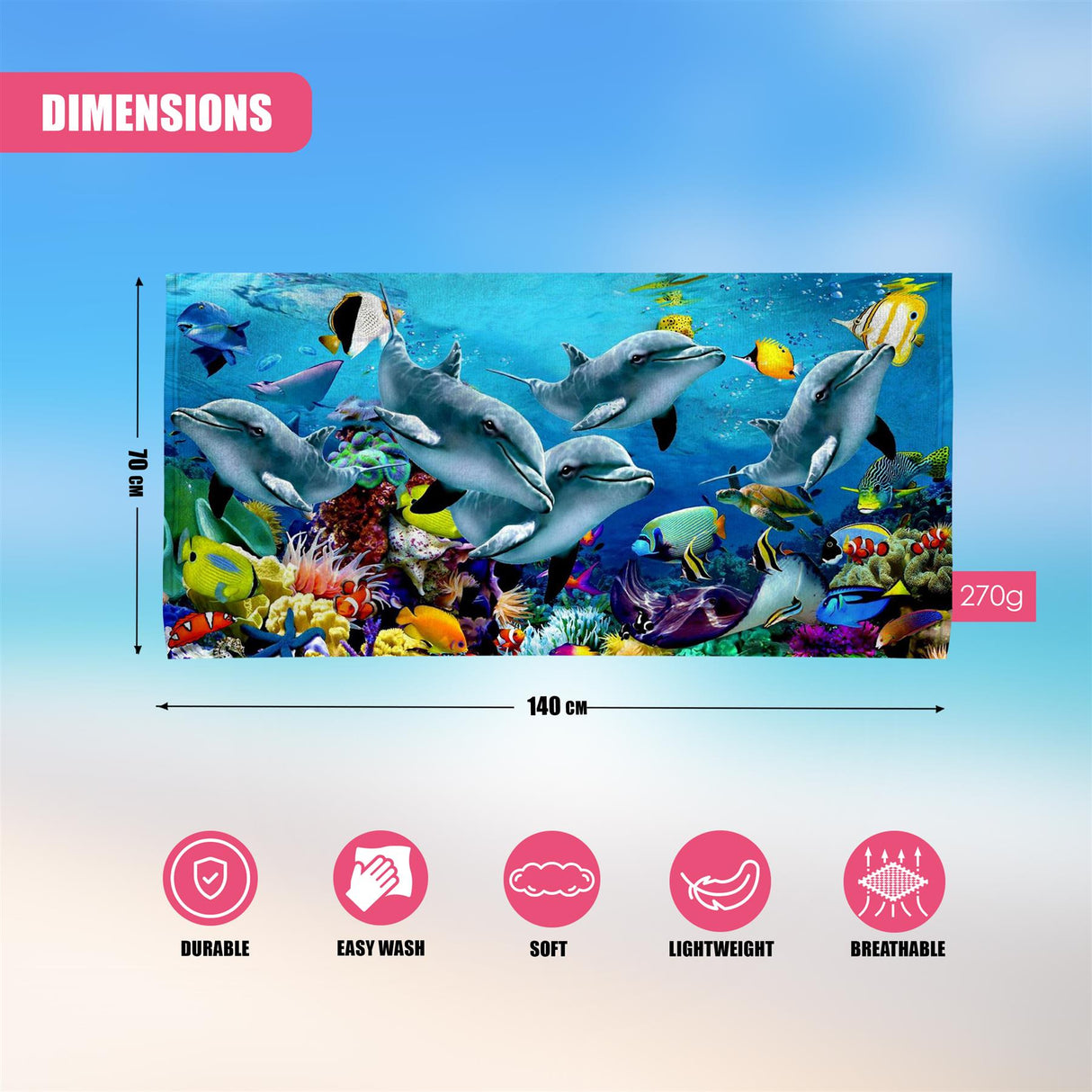 Dolphins Design Large Towel by GEEZY - UKBuyZone