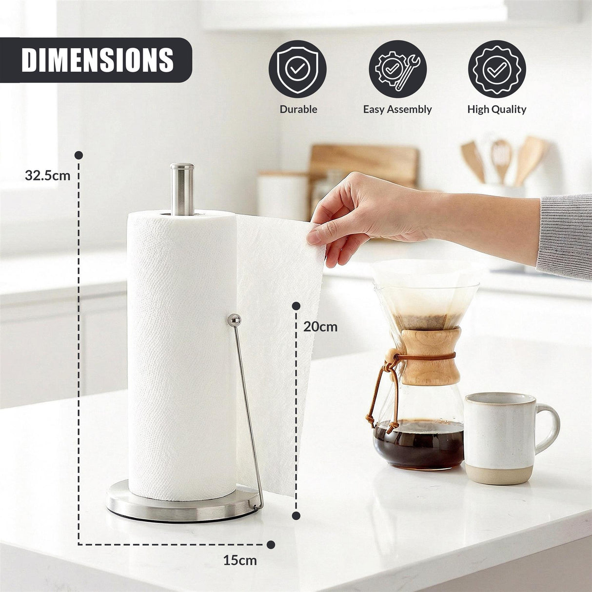 Kitchen Roll Holder with Tension Arm