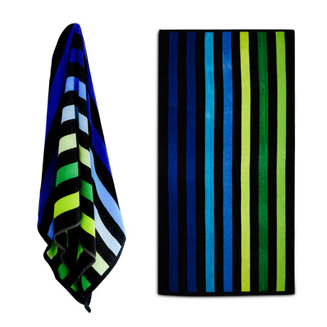 Velour Striped Beach Towel Blue Oasis by Geezy - UKBuyZone