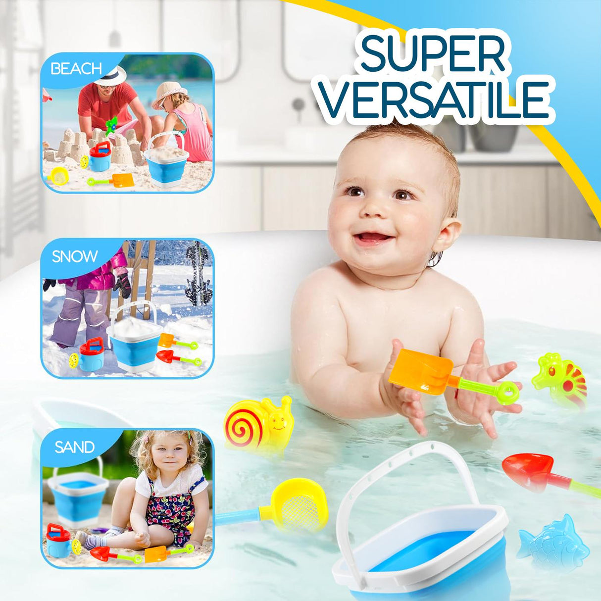 Beach Playset with Foldable Bucket Rake and Shovel by The Magic Toy Shop - UKBuyZone
