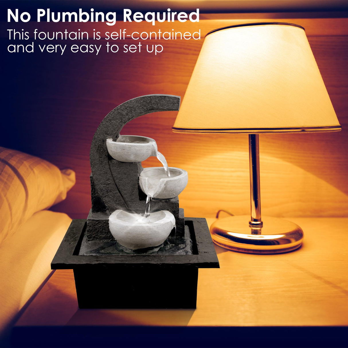 White Bowls Water Feature Indoor With LED by GEEZY - UKBuyZone