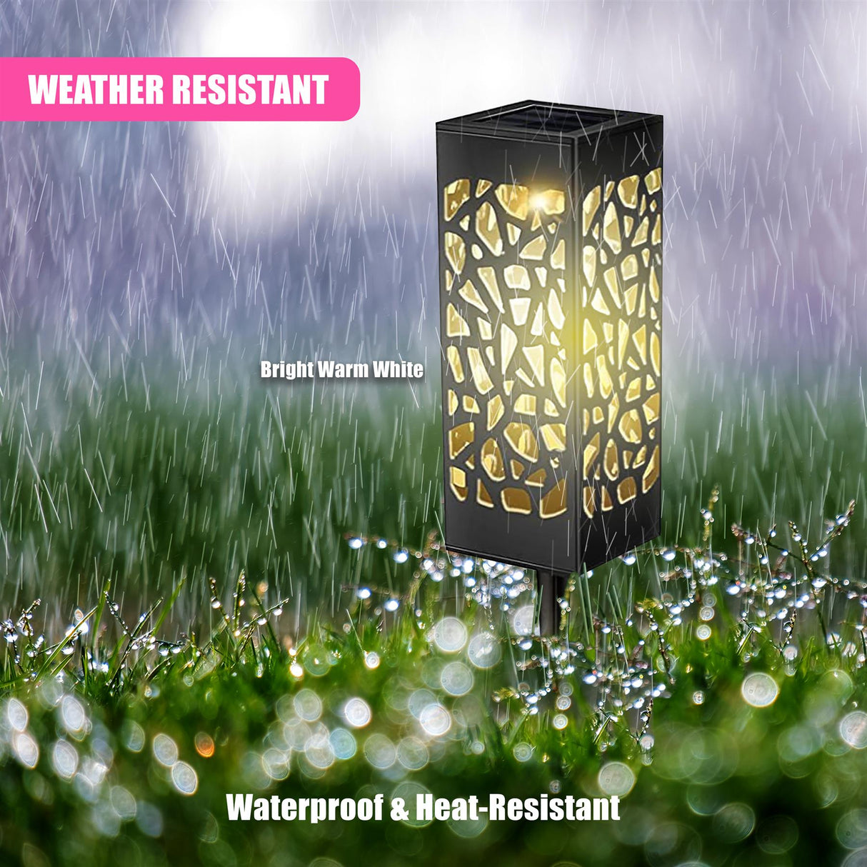 Solar Garden Pathway Stake Lights, Set of 3 – Warm White LED by GEEZY - UKBuyZone