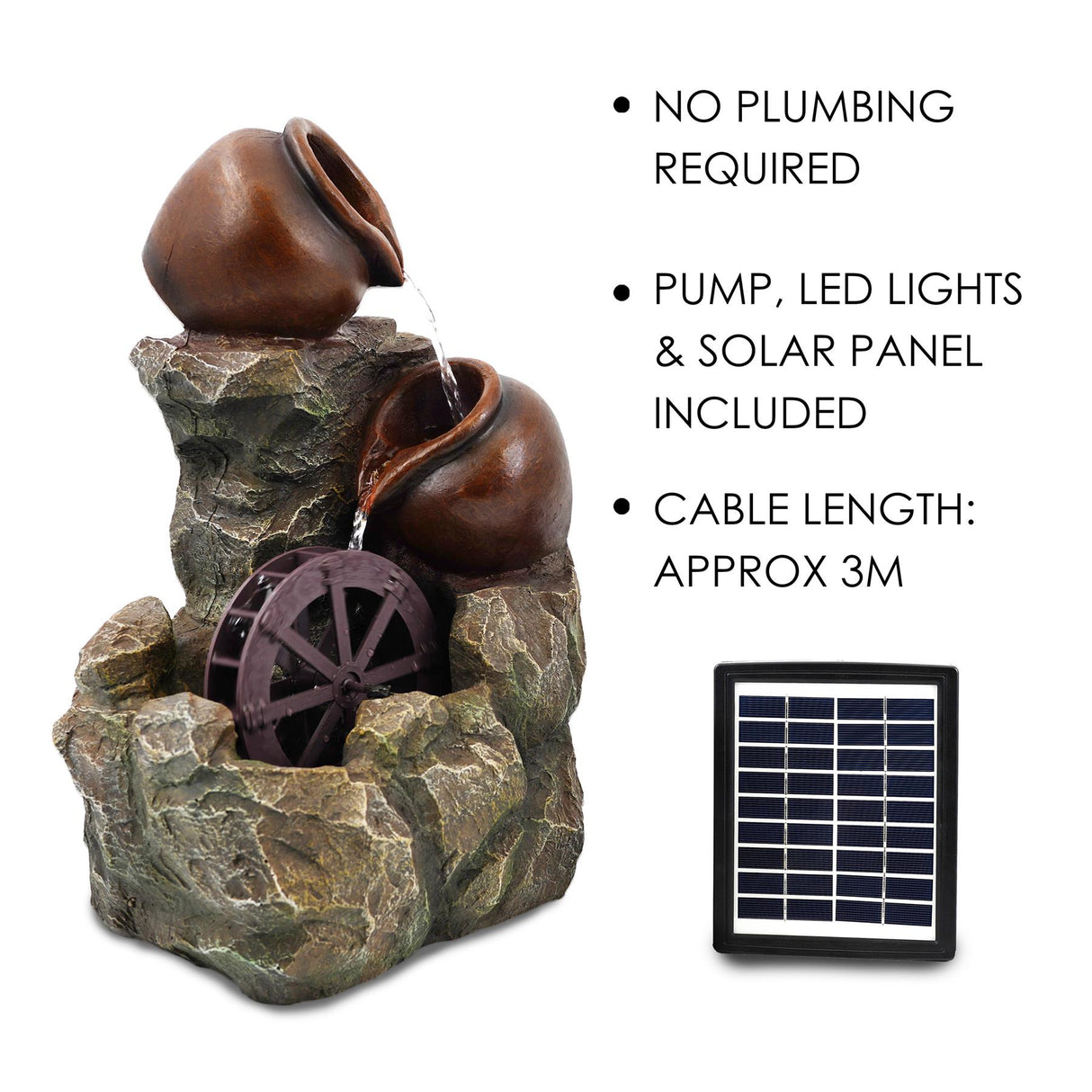 Cartwheel Solar Water Feature Outdoor With LED by GEEZY - UKBuyZone