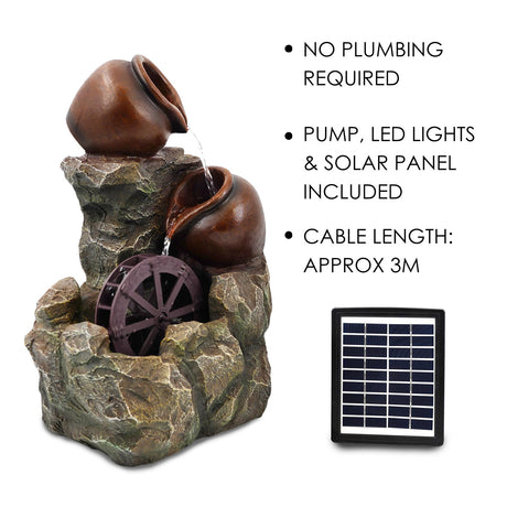 Cartwheel Solar Water Feature Outdoor With LED by GEEZY - UKBuyZone