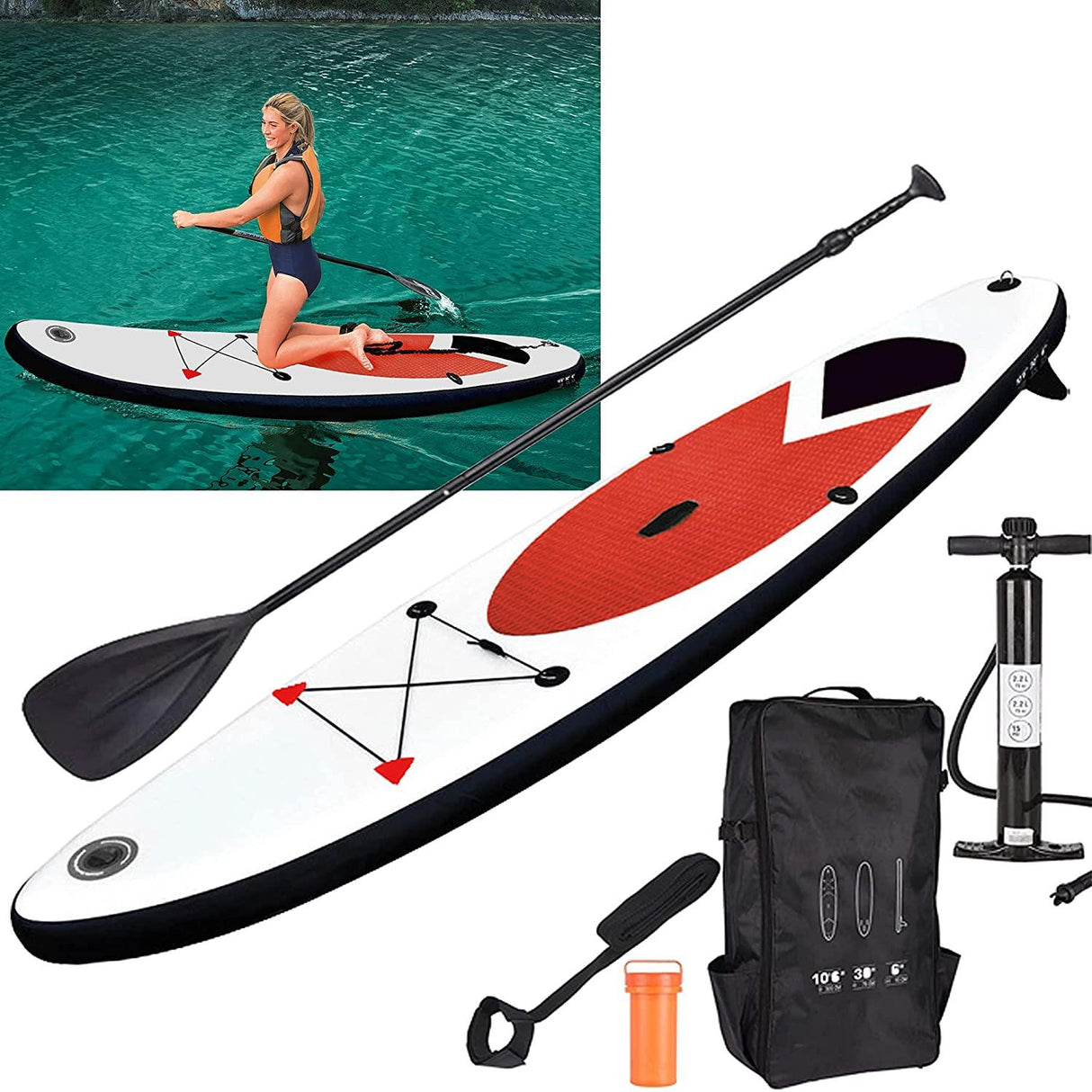 Inflatable SUP Stand Up Paddle Board Red 305cm by Geezy - UKBuyZone