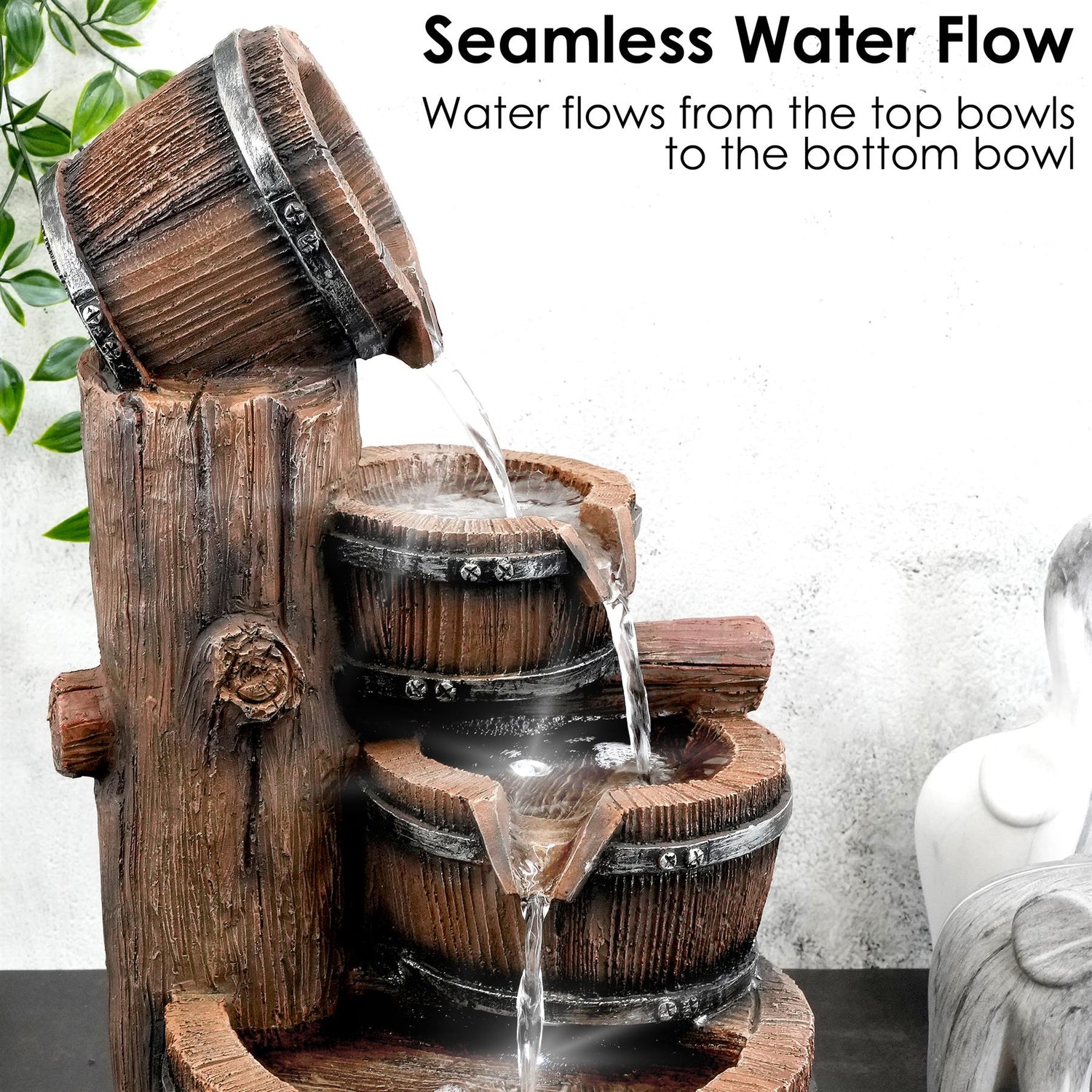 Barrel Water Feature Outdoor With LED by GEEZY - UKBuyZone