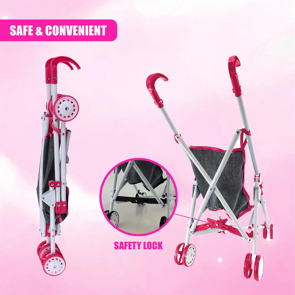 Pink Baby Doll Foldable Stroller by BiBi Doll - UKBuyZone