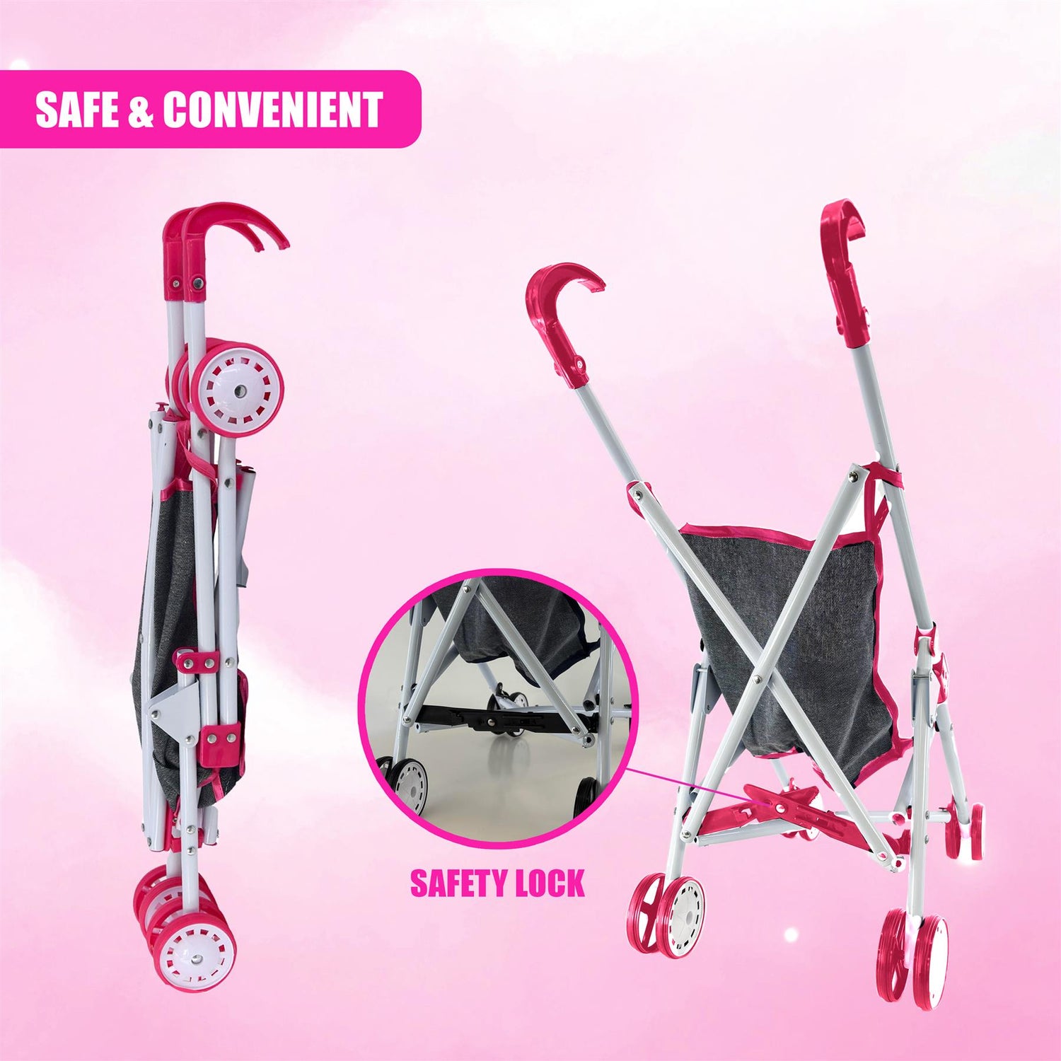Pink Baby Doll Foldable Stroller by BiBi Doll - UKBuyZone