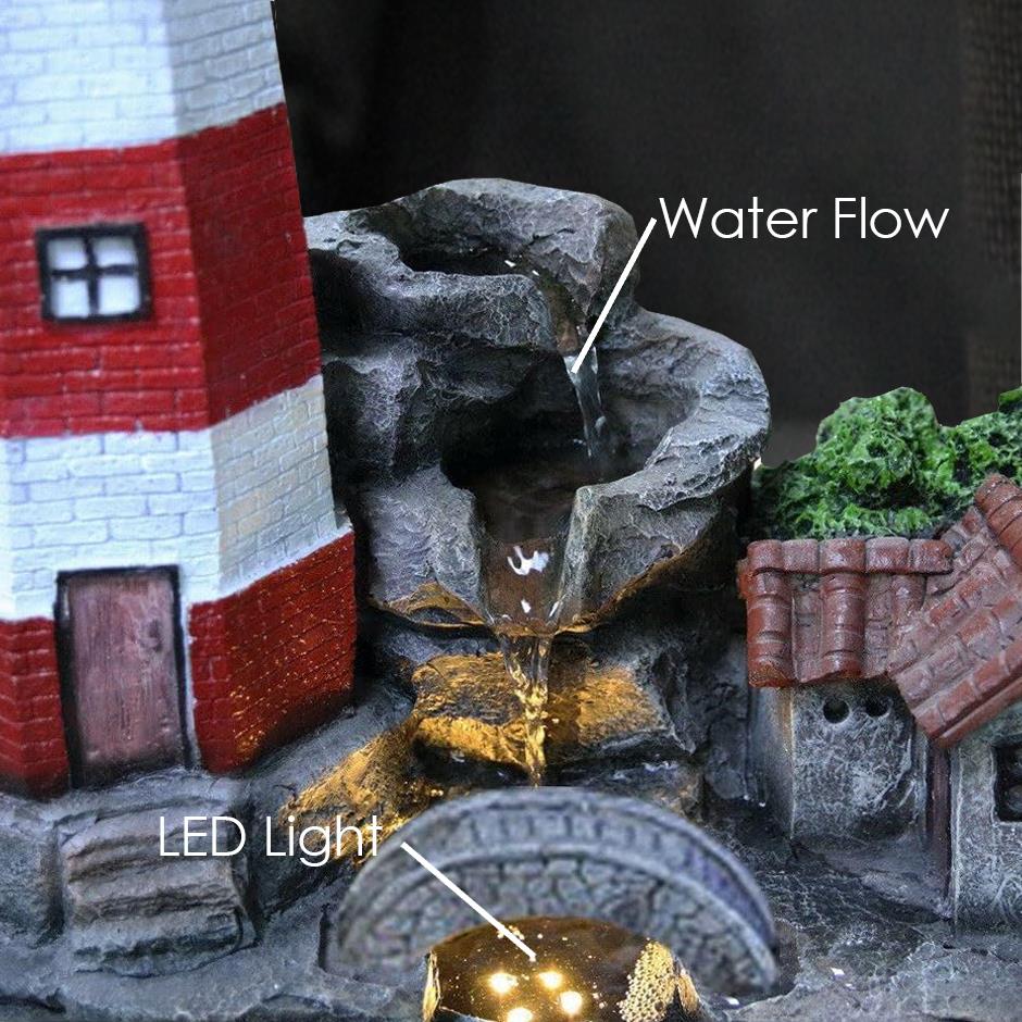 Lighthouse Water Feature Outdoor With LED by GEEZY - UKBuyZone
