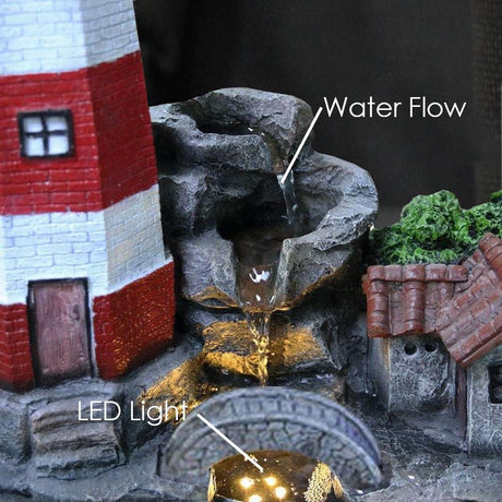 Lighthouse Water Feature Outdoor With LED by GEEZY - UKBuyZone