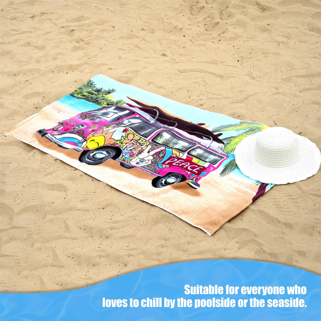 Pink Summer Bus Design Large Towel by Geezy - UKBuyZone