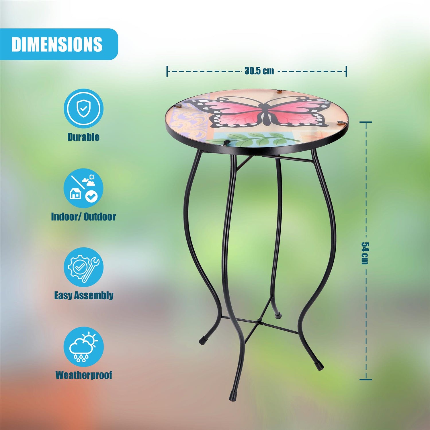 Round Side Mosaic Table With Large Butterfly Design by GEEZY - UKBuyZone