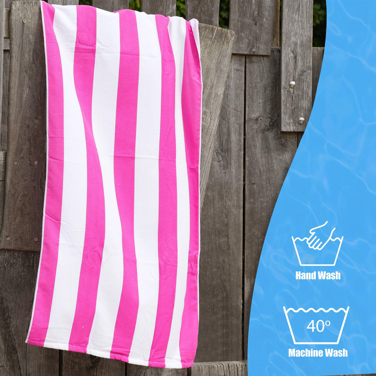 Beach Bath Towel Large Microfibre Pink Striped by GEEZY - UKBuyZone