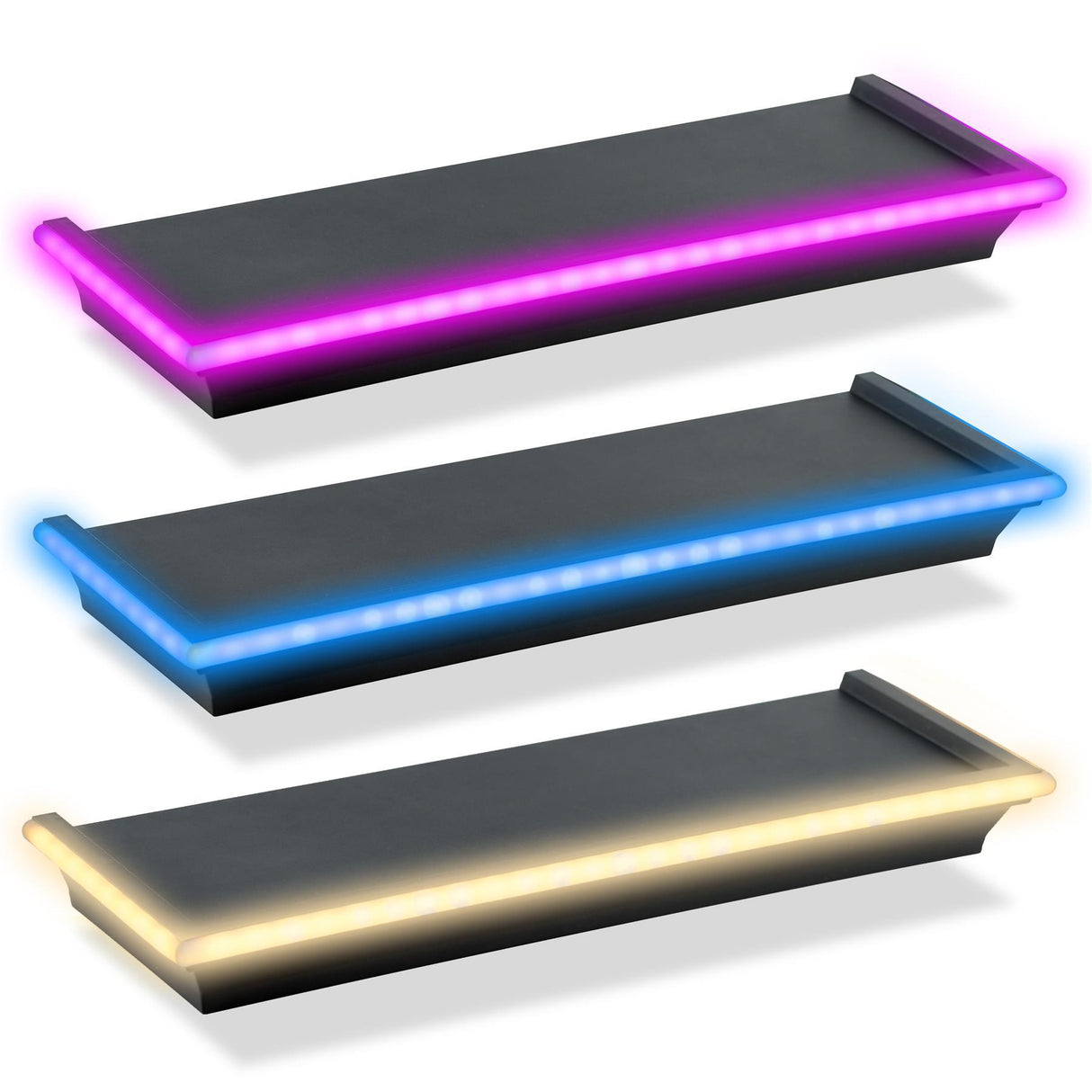 Black Floating Shelves with LED Neon Lights by GEEZY - UKBuyZone