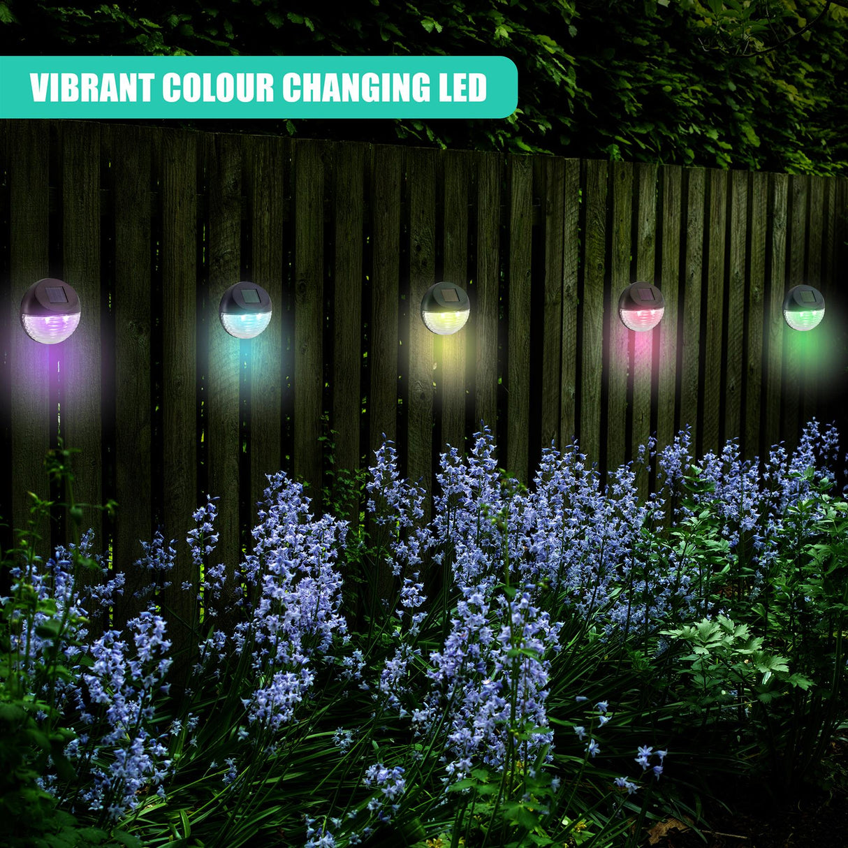 Solar Fence Lights, Set of 4 – RGB LED, Black by GEEZY - UKBuyZone