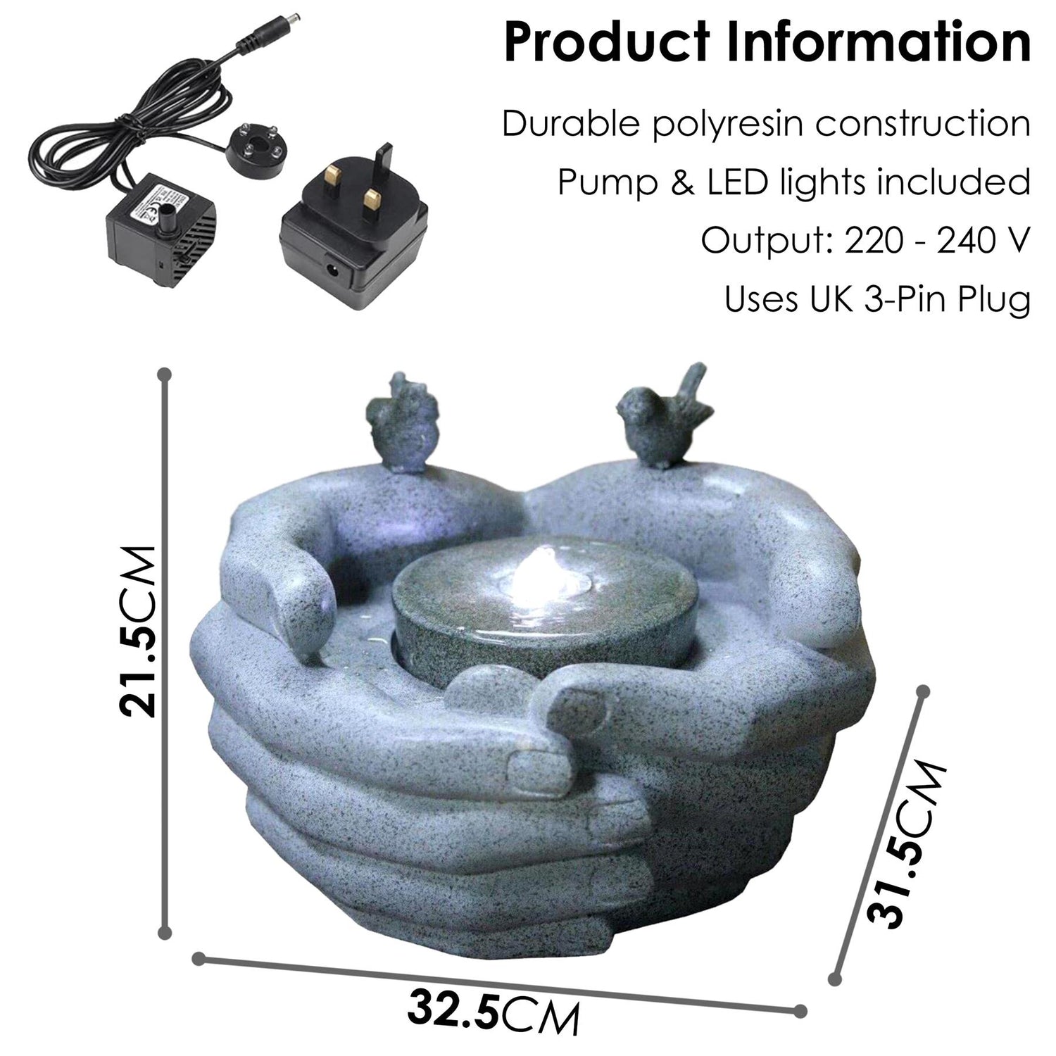 Cupped Hands Water Feature Outdoor With LED by GEEZY - UKBuyZone