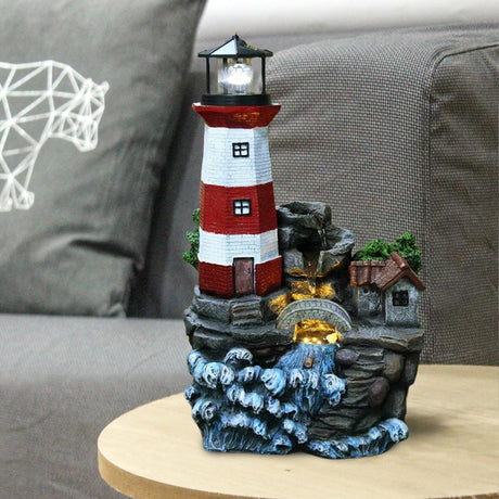 Lighthouse Water Feature Outdoor With LED by GEEZY - UKBuyZone