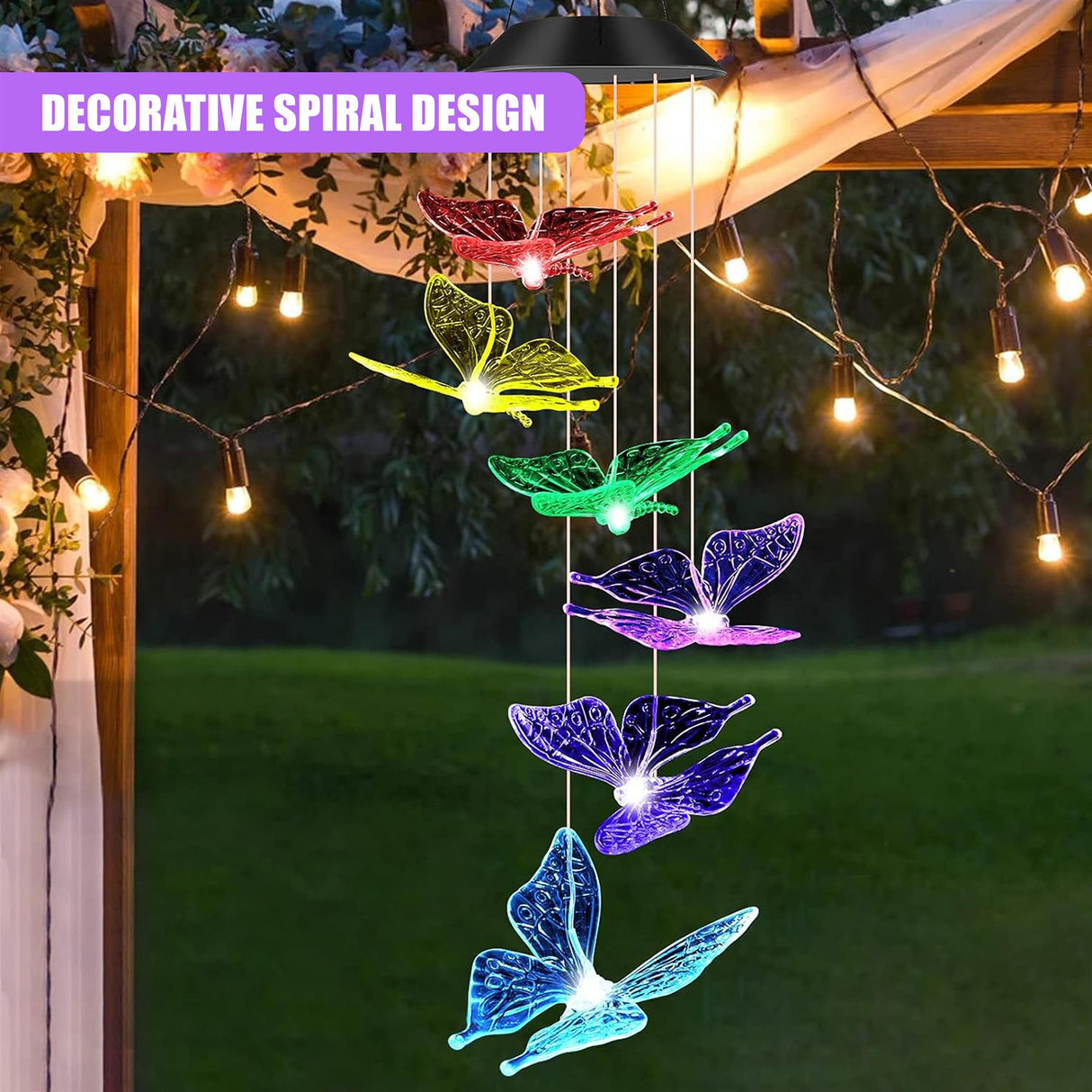 Solar Butterfly Wind Chimes LED by GEEZY - UKBuyZone