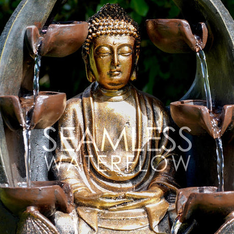 Golden Buddha Solar Water Feature Outdoor With LED by GEEZY - UKBuyZone