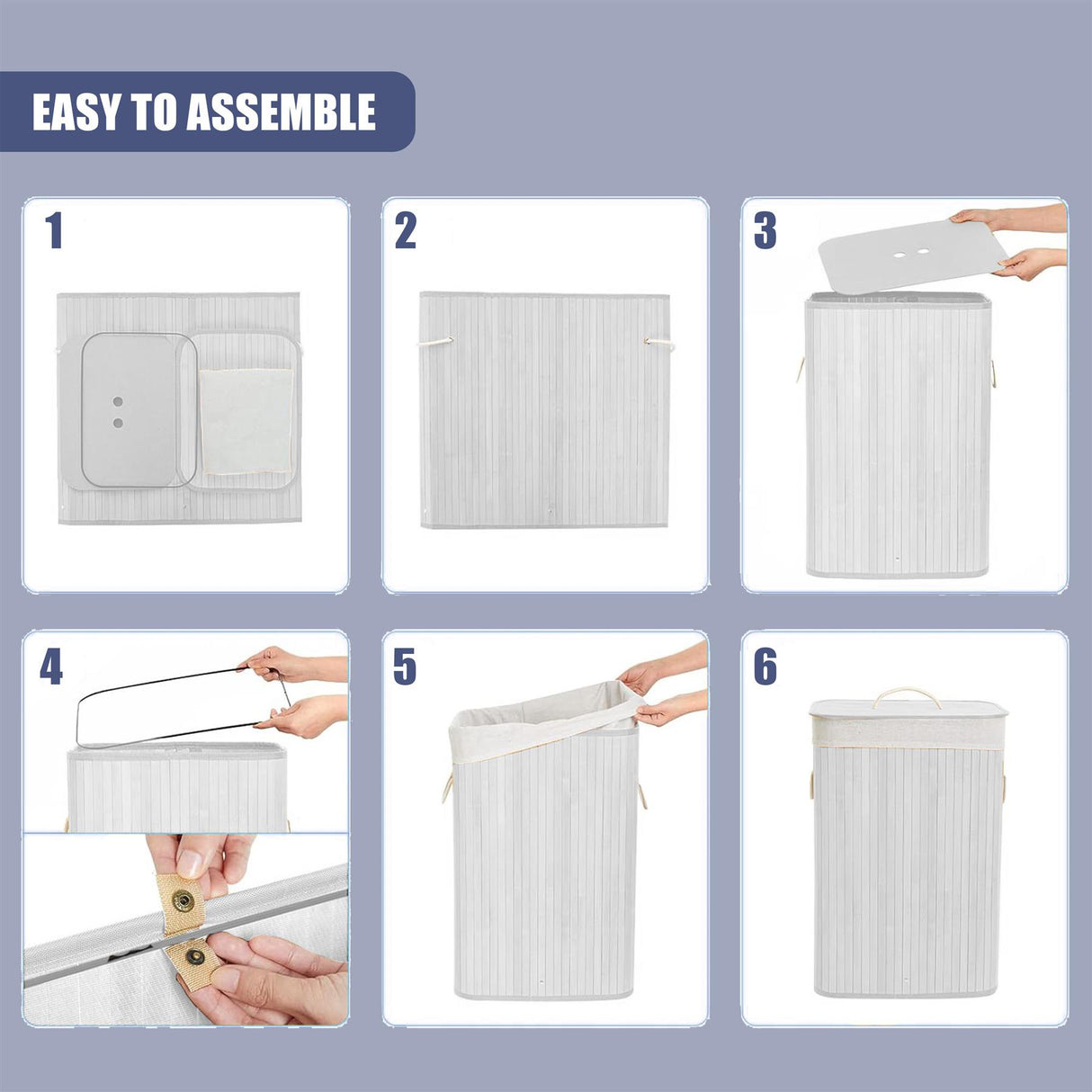 Round Bamboo Laundry Hamper with Lid, White by GEEZY - UKBuyZone