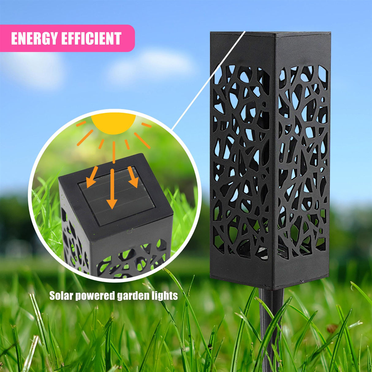 Solar Garden Pathway Stake Lights, Set of 3 – Warm White LED by GEEZY - UKBuyZone