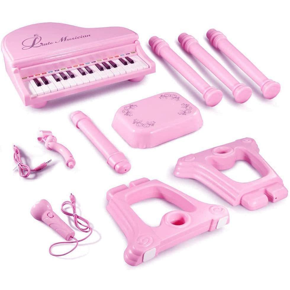 Pink Electronic Piano With Microphone and Stool by The Magic Toy Shop - UKBuyZone