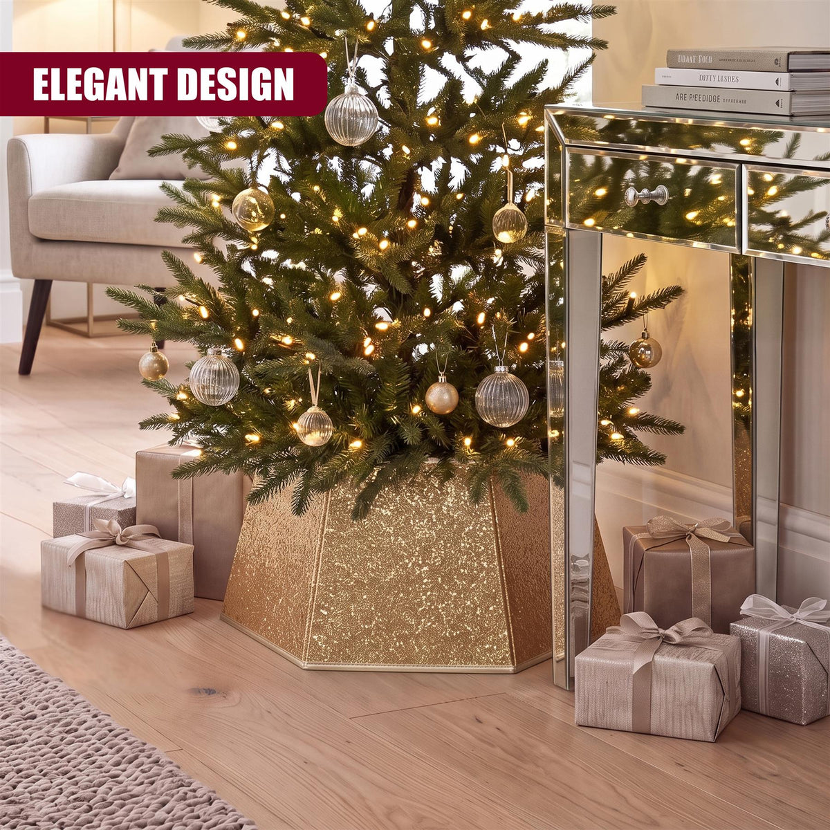 Golden Hexagonal Christmas Tree Skirt 27"