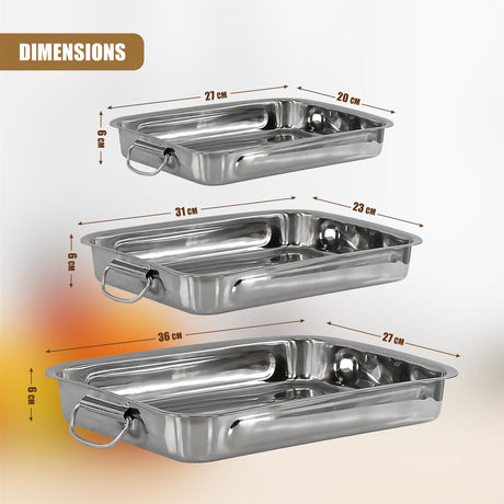 Set Of 3 Stainless Steel Roasting Trays by GEEZY - UKBuyZone