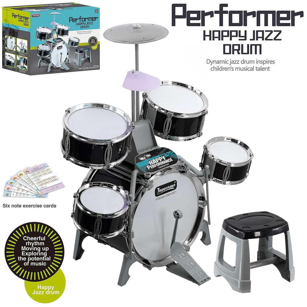 Black Multi functional Kids Jazz Drum Set by The Magic Toy Shop - UKBuyZone