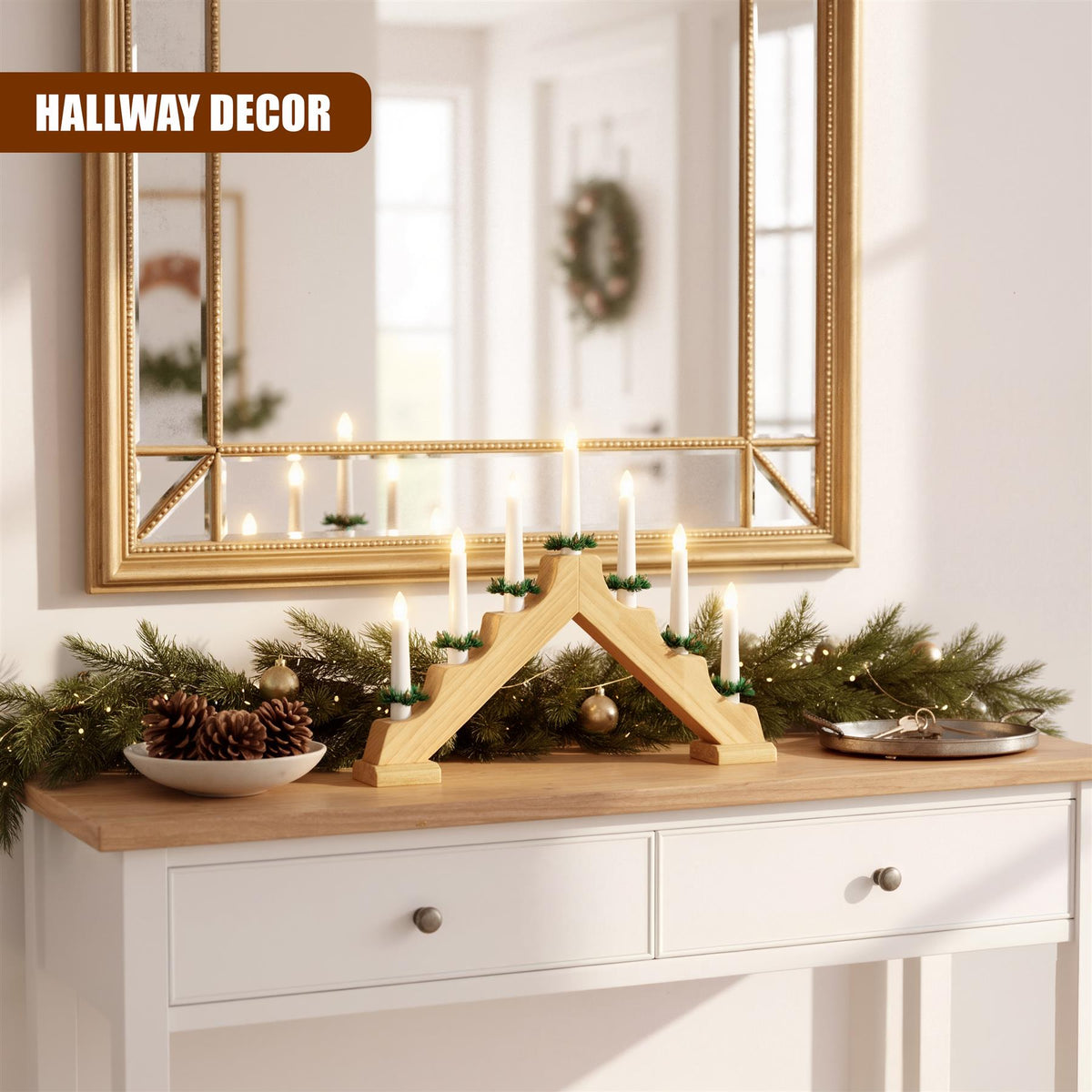 Wooden Candle Bridge with 7 LED Lights