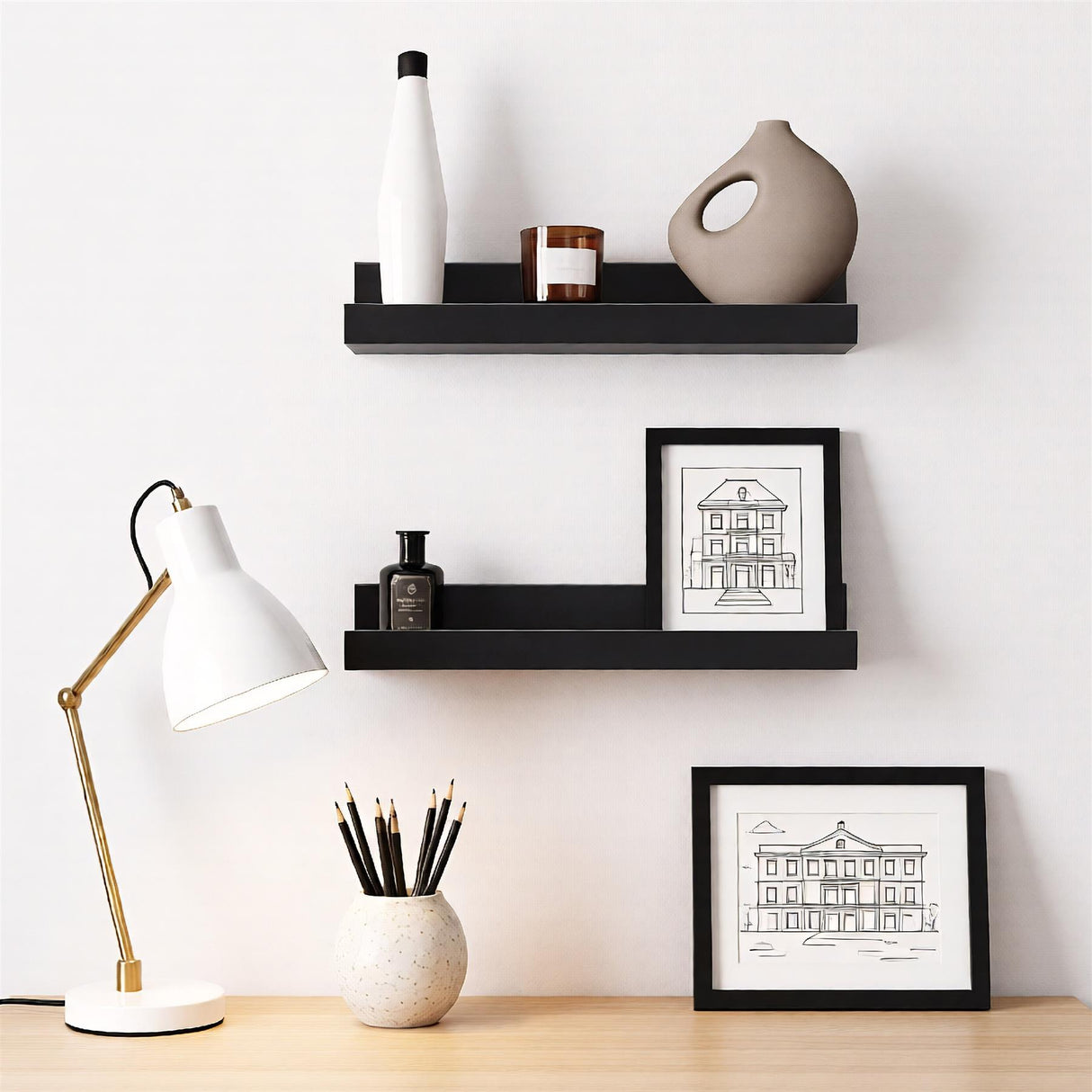 Black Wall Hanging Shelf 30 cm Pack 2