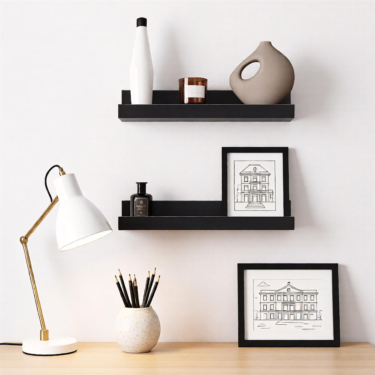 Black Wall Hanging Shelf 30 cm Pack 2