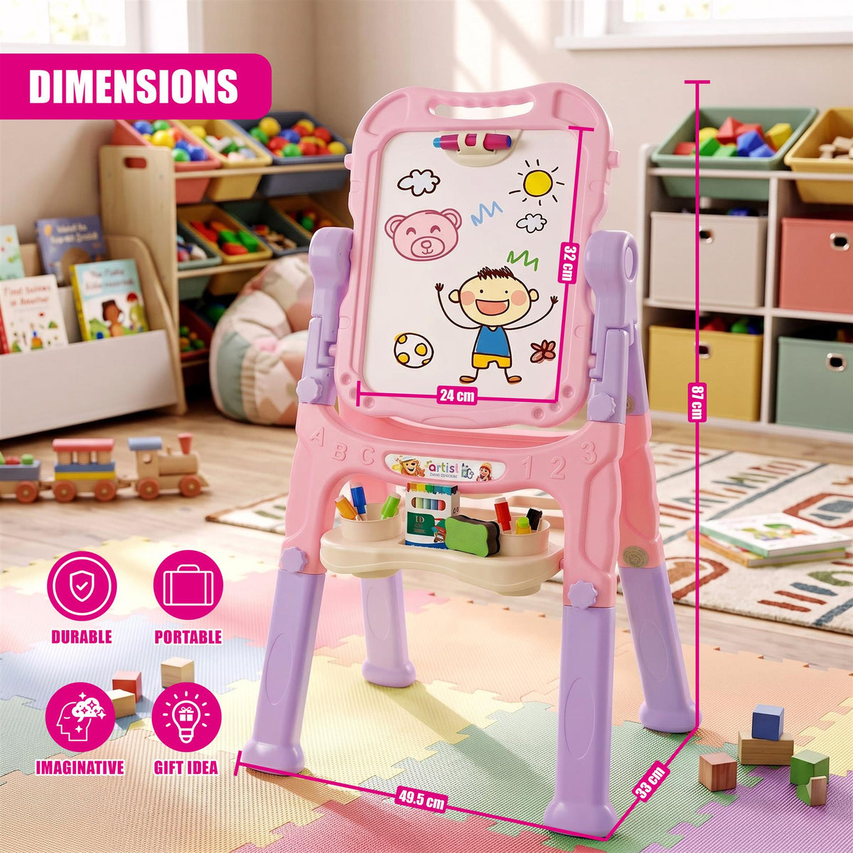 Pink Folding Double-Sided Magnetic Drawing Board