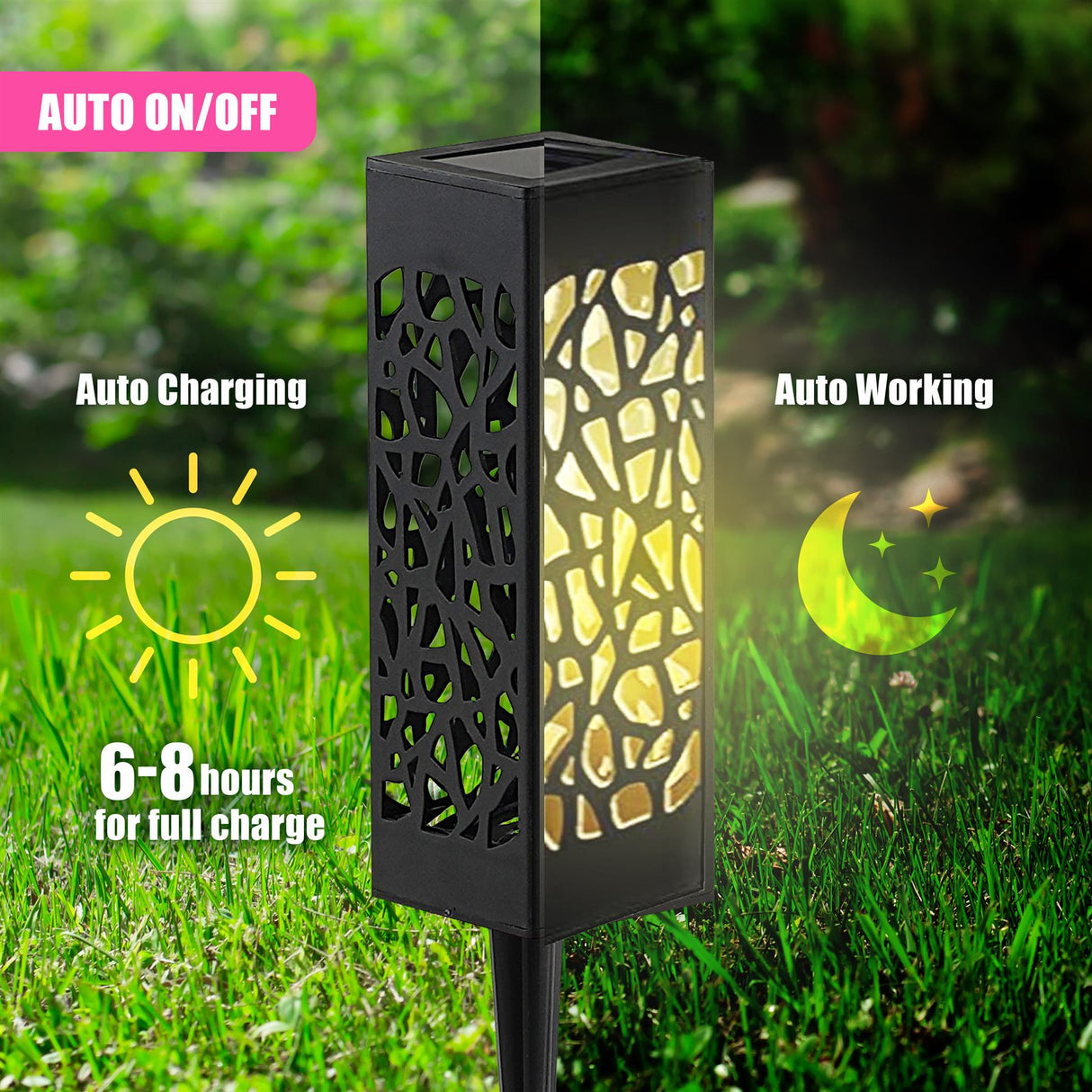 Solar Garden Pathway Stake Lights, Set of 3 – Warm White LED by GEEZY - UKBuyZone