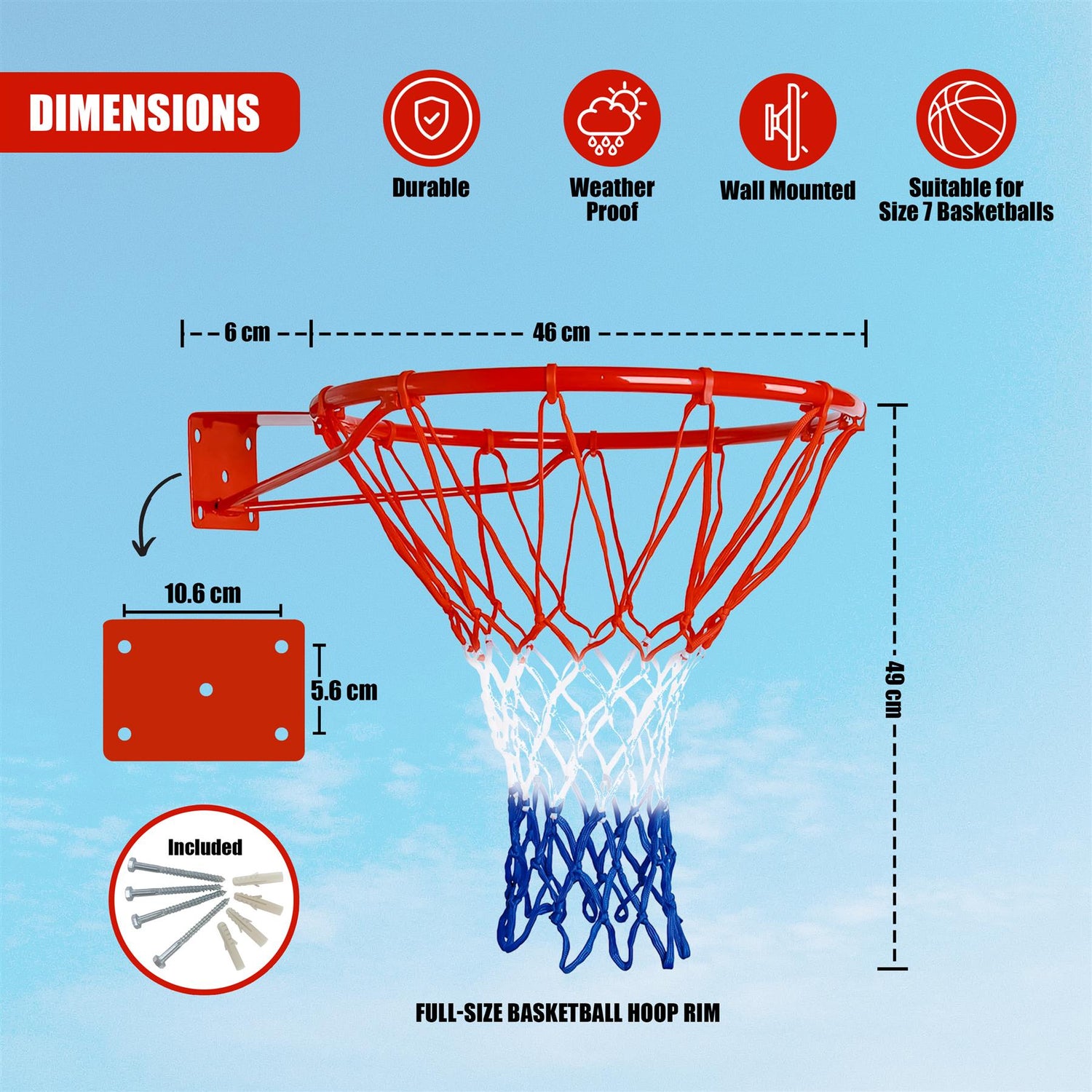 Basketball Hoop with Net - Wall-mounted by FastFold - UKBuyZone