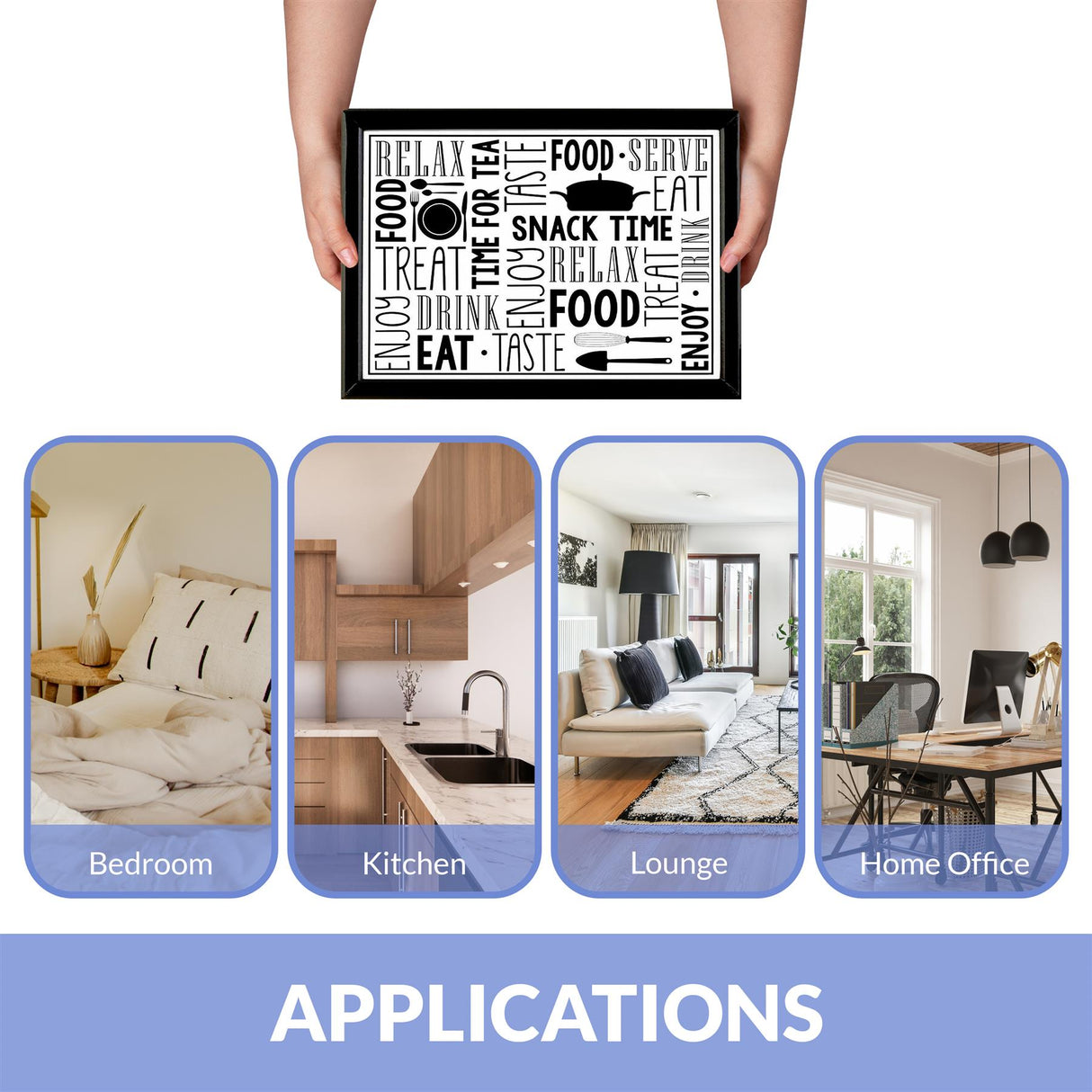 A kitchen, bedroom, lounge, and home office are all places where this wall art can be used. The art features a black and white design with a food and cooking theme, and is framed in a black border. - UKBuyZone