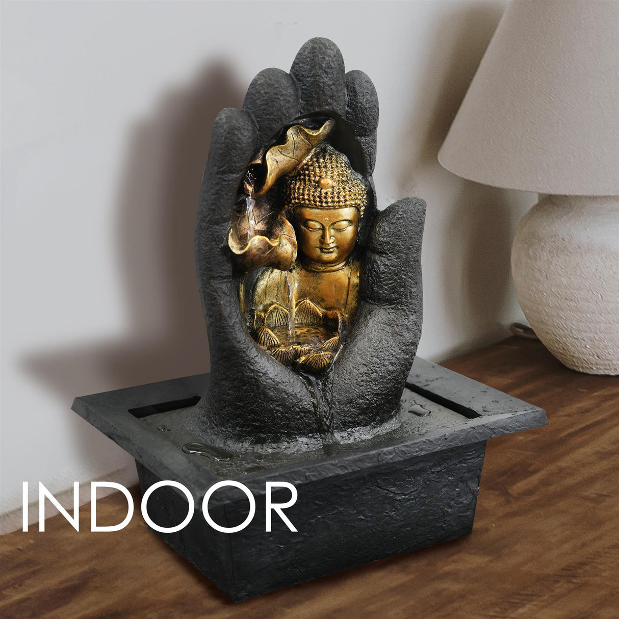 Hand Buddha Water Feature Indoor With LED by GEEZY - UKBuyZone