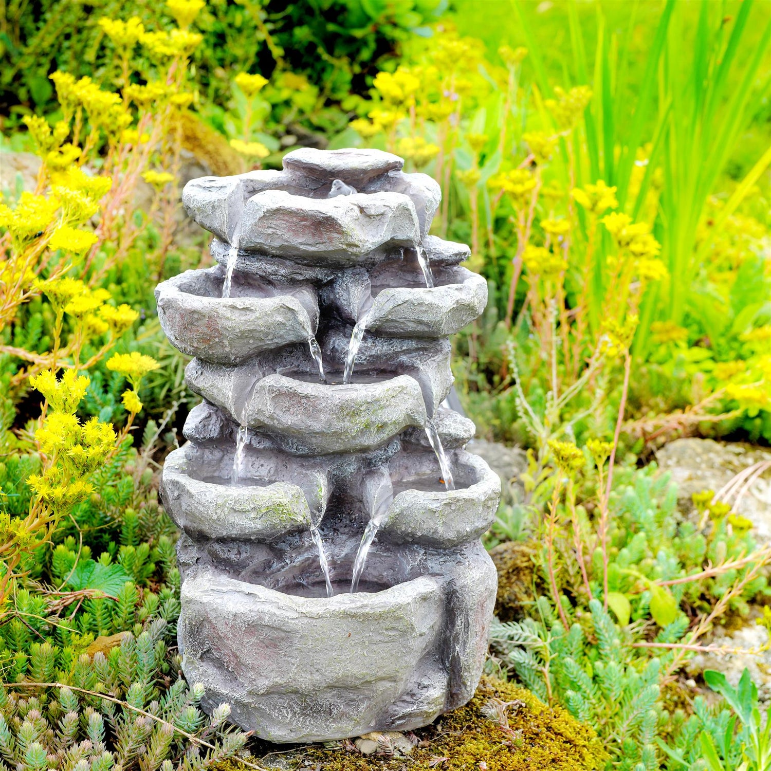 Rock Solar Water Feature Outdoor With LED by GEEZY - UKBuyZone
