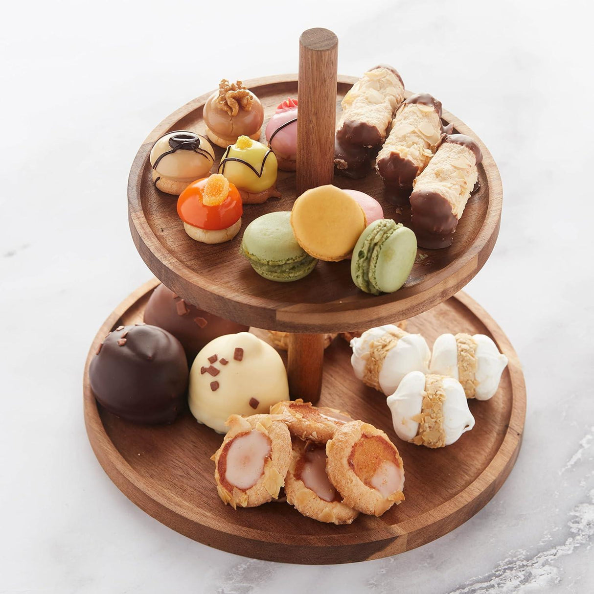 2-Tier Acacia Wooden Afternoon Tea Stand by GEEZY - UKBuyZone