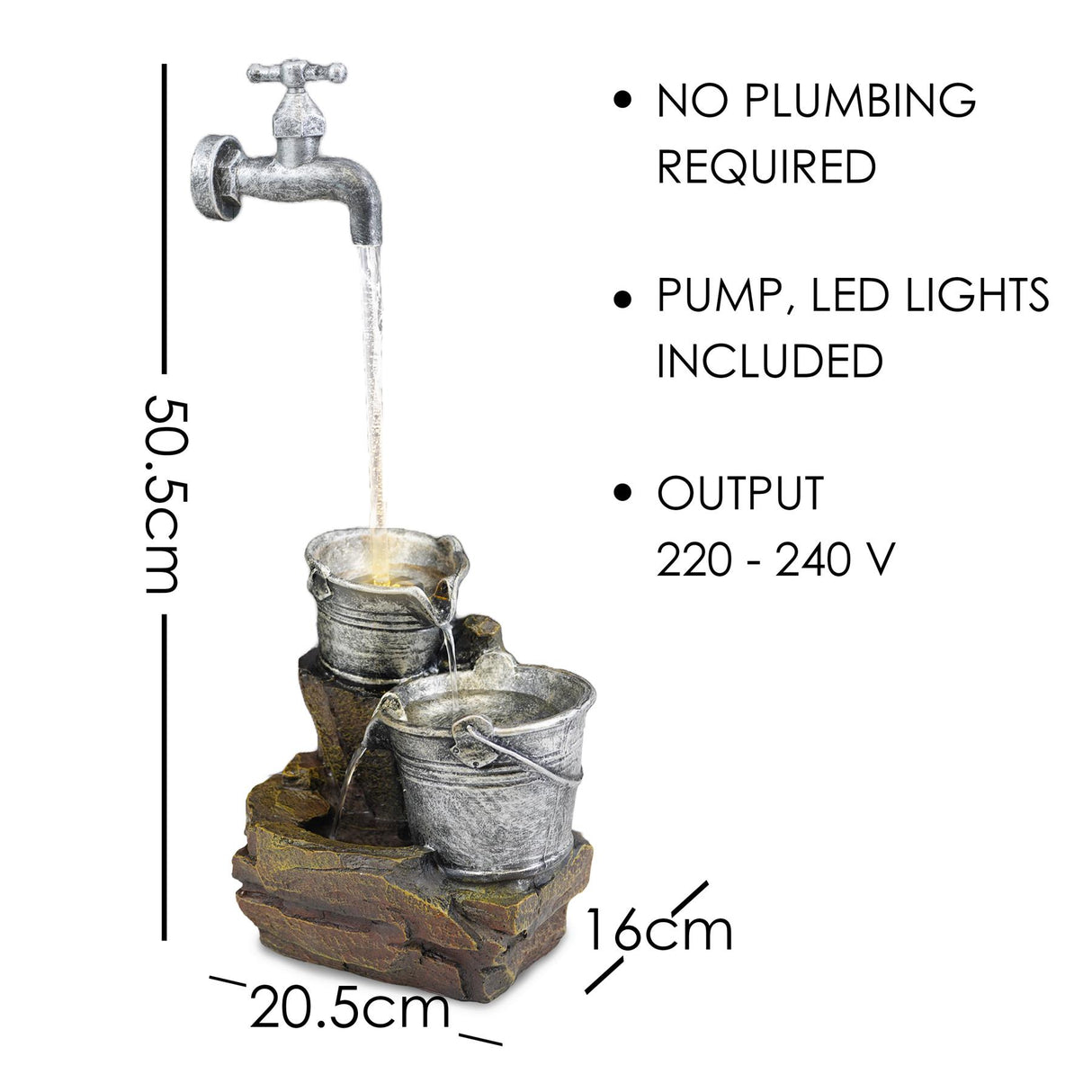 Tap Design Water Feature Outdoor With LED by GEEZY - UKBuyZone