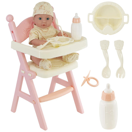 Baby Doll with Feeding High Chair & Accessories by BiBi Doll - UKBuyZone