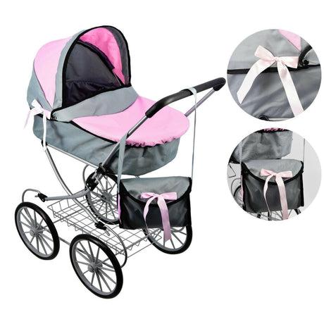 Pink and Grey Dolls Vintage Cambridge Pram by BiBi Doll - UKBuyZone