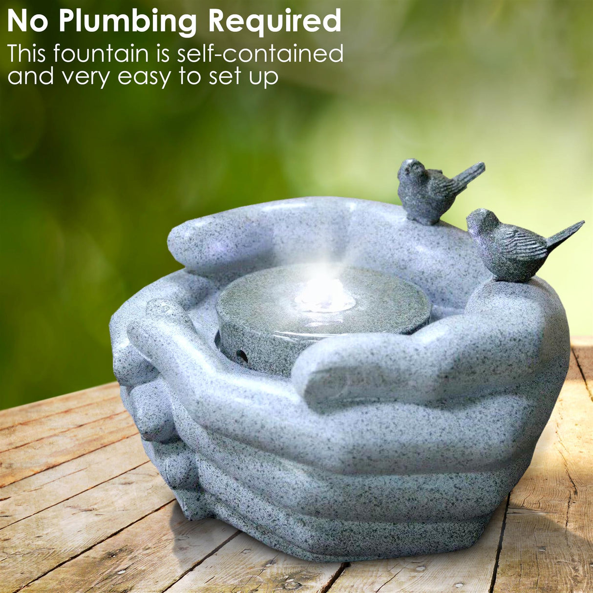 Cupped Hands Water Feature Outdoor With LED by GEEZY - UKBuyZone