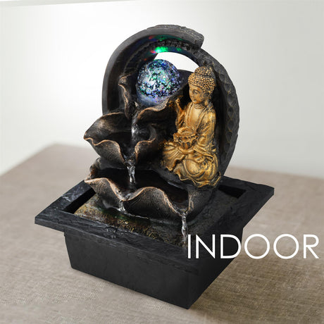 Buddha Crystal Ball Water Feature Indoor With LED by GEEZY - UKBuyZone