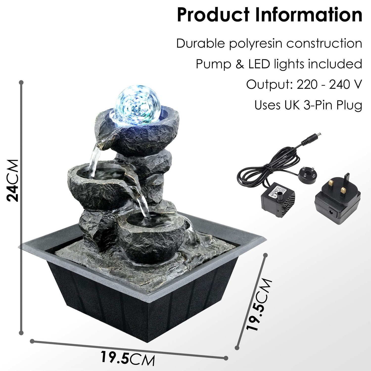 Crystal Ball Water Feature Indoor With LED by GEEZY - UKBuyZone