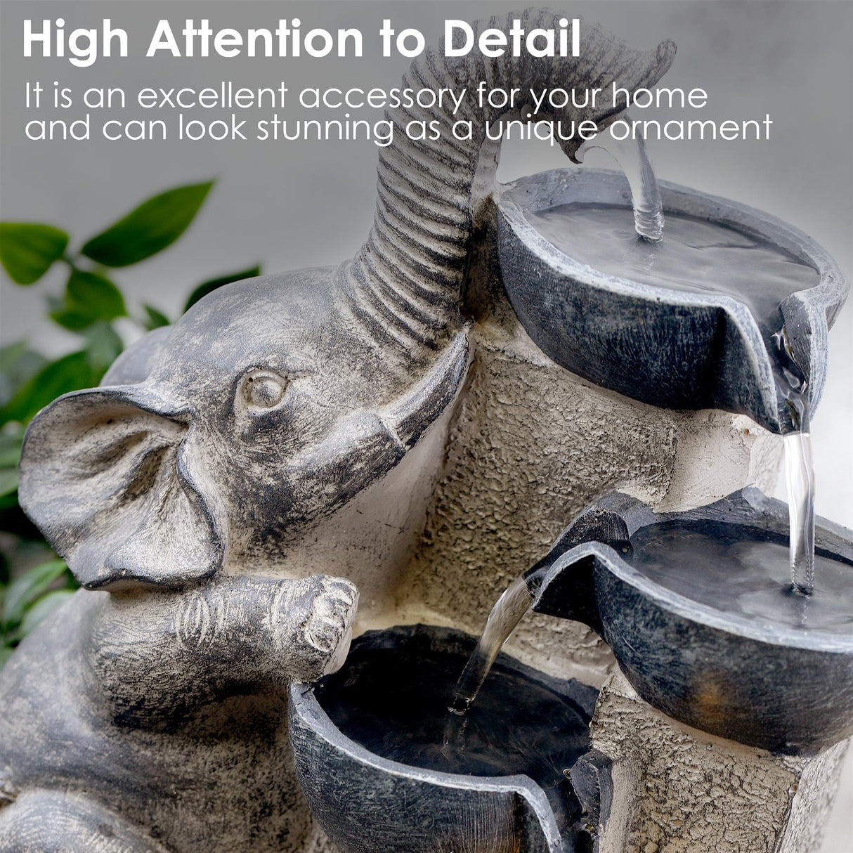 Elephant and Bowls Water Feature Indoor With LED by Geezy - UKBuyZone